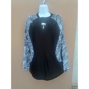 Halcurt Womens 2XL Rash Guard Long Sleeve Zebra Print UPF 50+ Swim Top Black New